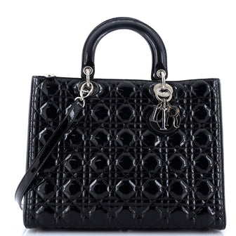 Christian Dior Vintage Lady Dior Bag Cannage Quilt Patent Large