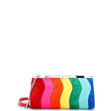 Christian Louboutin Chain Frame Clutch Patchwork Suede