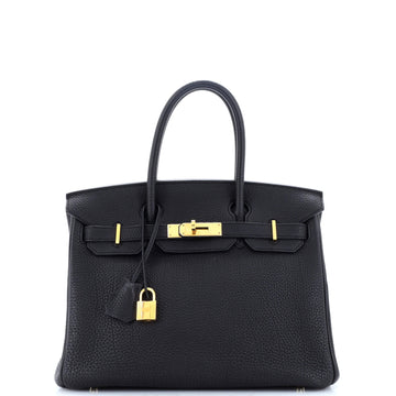 Hermes Birkin Handbag Black Togo with Gold Hardware 30