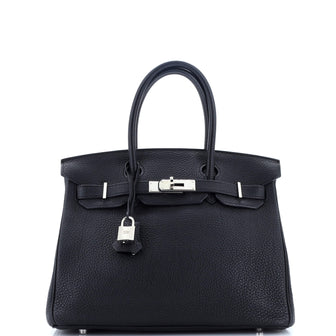 Hermes Birkin Handbag Black Togo with Palladium Hardware 30