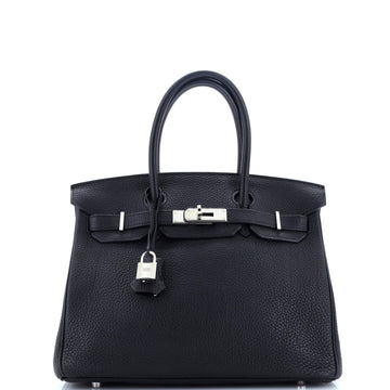 Hermes Birkin Handbag Black Togo with Palladium Hardware 30
