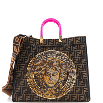 Versace x Fendi Fendace Sunshine Shopper Tote Embellished Zucca Jacquard Large
