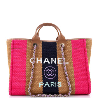 Chanel Deauville Tote Striped Viscose Canvas Medium