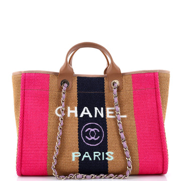 Chanel Deauville Tote Striped Viscose Canvas Medium