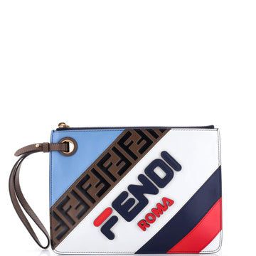 Fendi Mania Logo Zip Pouch Inlaid Leather Medium
