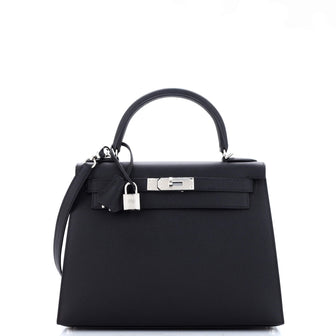 Hermes Kelly Handbag Black Epsom with Palladium Hardware 28