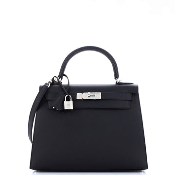 Hermes Kelly Handbag Black Epsom with Palladium Hardware 28