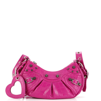 Balenciaga Le Cagole Giant Studs Shoulder Bag Crocodile Embossed Leather XS