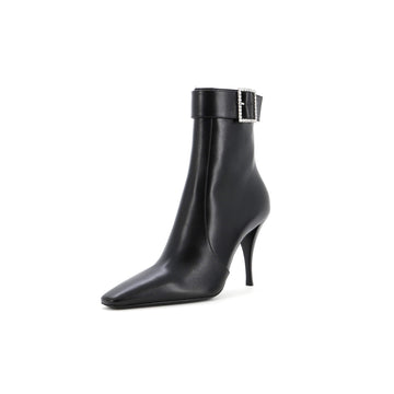 Saint Laurent Women's Tom Ankle Boots Leather with Crystal Buckle