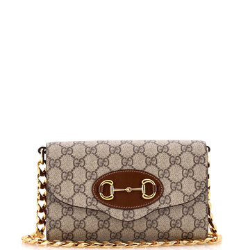 Gucci Horsebit 1955 Curved Flap Shoulder Bag GG Coated Canvas Mini