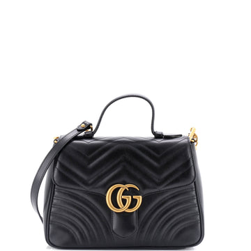 Gucci GG Marmont Top Handle Flap Bag Matelasse Leather Small