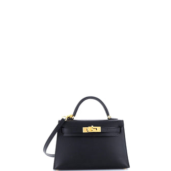 Hermes Kelly Mini II Bag Black Epsom with Gold Hardware 20