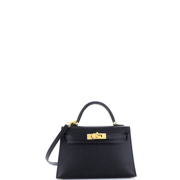 Hermes Kelly Mini II Bag Black Epsom with Gold Hardware 20