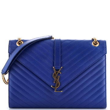 Saint Laurent Classic Monogram Envelope Satchel Matelasse Chevron Leather Large
