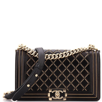 Chanel Boy Flap Bag Quilted Lambskin with Micro Chain Detail Old Medium