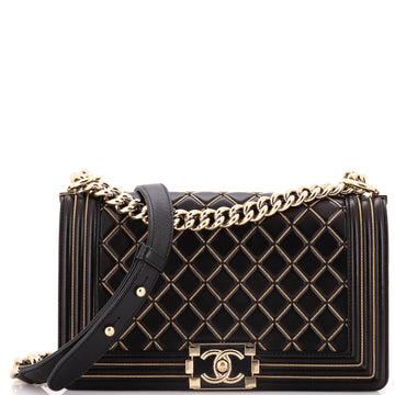 Chanel Boy Flap Bag Quilted Lambskin with Micro Chain Detail Old Medium