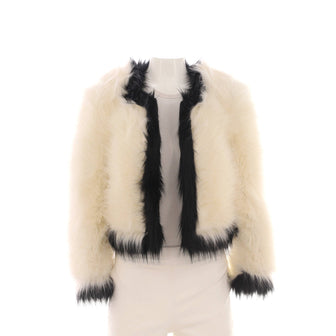 Saint Laurent Women's Contrast Trim Collarless Jacket Faux Fur