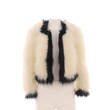 Saint Laurent Women's Contrast Trim Collarless Jacket Faux Fur