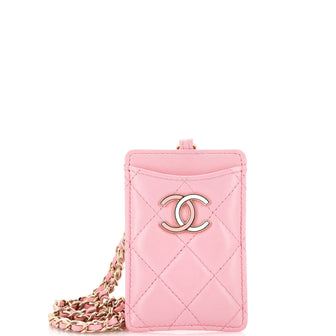 Chanel CC ID Card Holder on Chain Quilted Lambskin