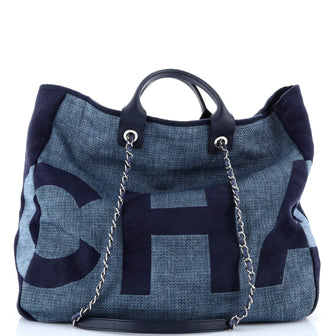 Chanel Deauville Logo Shopping Tote Printed Raffia Large
