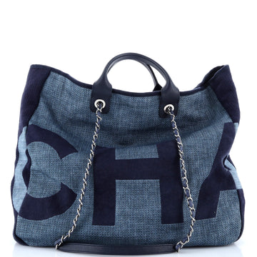 Chanel Deauville Logo Shopping Tote Printed Raffia Large