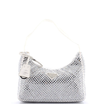 Prada Re-Edition 2000 Hobo Crystal Embellished Satin Mini