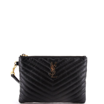 Saint Laurent Classic Monogram Wristlet Pouch Matelasse Chevron Leather Small