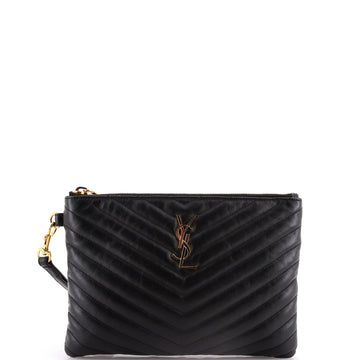Saint Laurent Classic Monogram Wristlet Pouch Matelasse Chevron Leather Small