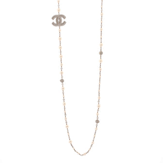 Chanel CC Station Long Necklace Metal with Faux Pearls and Crystals