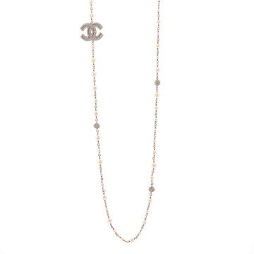 Chanel CC Station Long Necklace Metal with Faux Pearls and Crystals