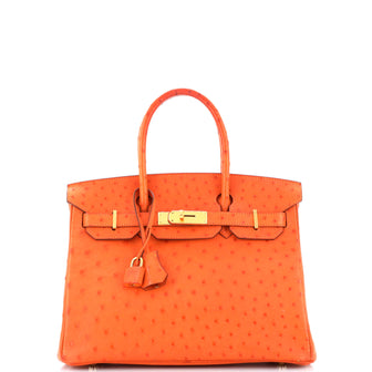 Hermes Birkin Handbag Orange Ostrich with Gold Hardware 30
