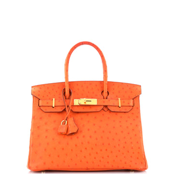 Hermes Birkin Handbag Orange Ostrich with Gold Hardware 30