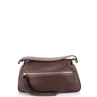 Chanel Lax Front Zip Bag Pebbled Leather Large
