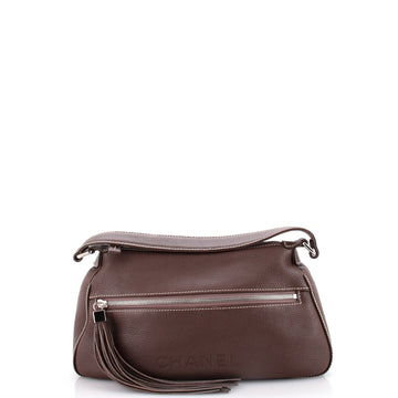 Chanel Lax Front Zip Bag Pebbled Leather Large