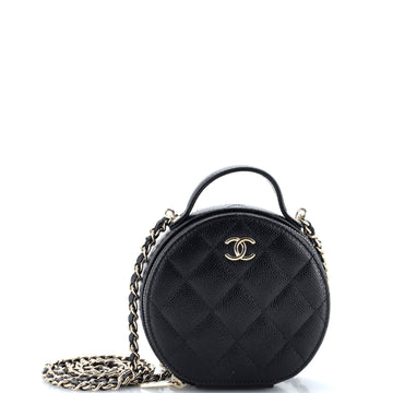 Chanel Handle with Care Round Vanity Case with Chain Quilted Caviar Small