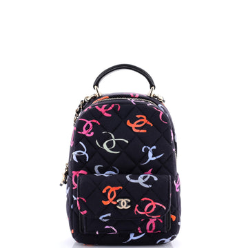 Chanel Classic CC Chain Pocket Backpack Quilted CC Printed Fabric Mini