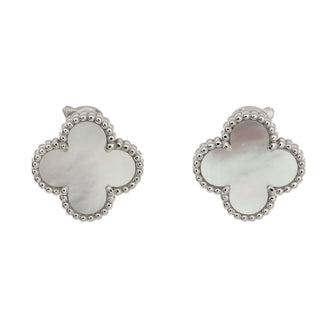 Van Cleef & Arpels Vintage Alhambra Earrings 18K White Gold and Mother of Pearl