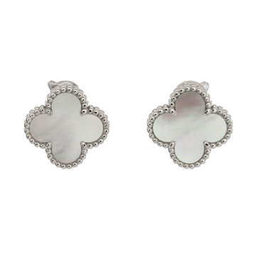 Van Cleef & Arpels Vintage Alhambra Earrings 18K White Gold and Mother of Pearl