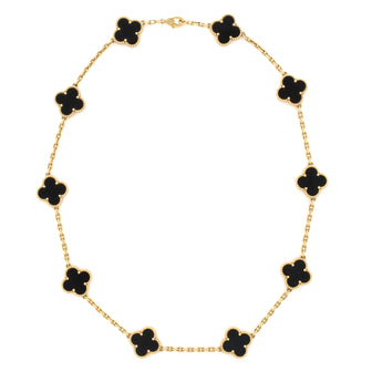 Van Cleef & Arpels Vintage Alhambra 10 Motifs Necklace 18K Yellow Gold and Onyx