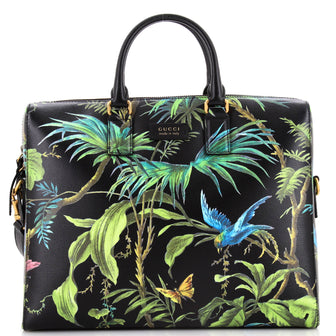 Gucci Convertible Briefcase Tropical Print Leather Medium