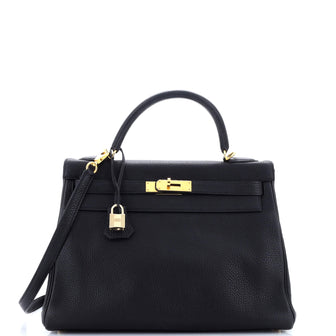 Hermes Kelly Handbag Black Togo with Gold Hardware 32