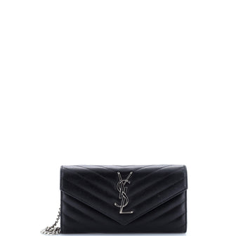 Saint Laurent Classic Monogram Short Chain Wallet Matelasse Chevron Leather Long