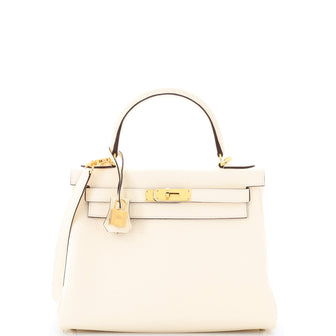 Hermes Kelly Handbag Light Clemence with Gold Hardware 28