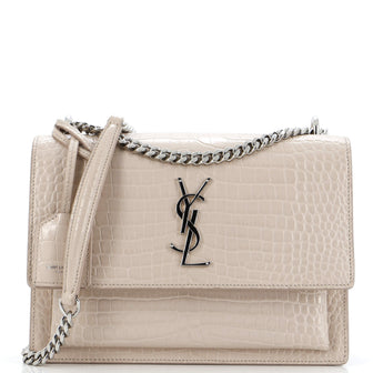 Saint Laurent Sunset Crossbody Bag Crocodile Embossed Leather Medium