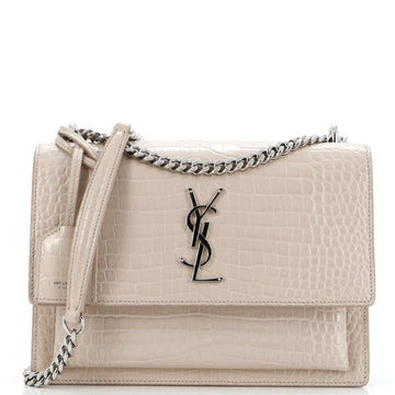 Saint Laurent Sunset Crossbody Bag Crocodile Embossed Leather Medium