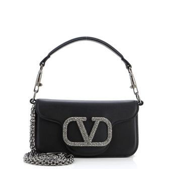 Valentino Garavani VLogo Loco Flap Shoulder Bag Leather with Crystals Small