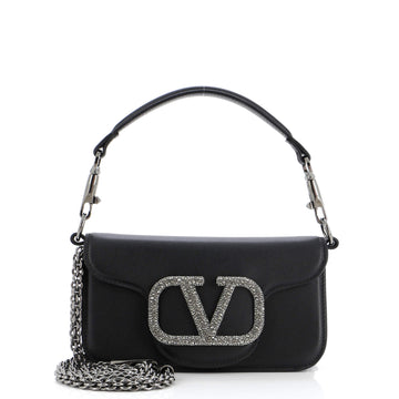 Valentino Garavani VLogo Loco Flap Shoulder Bag Leather with Crystals Small