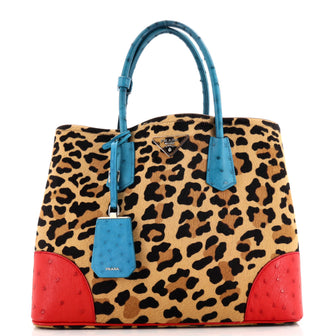 Prada Cuir Double Tote Printed Calf Hair with Ostrich Medium