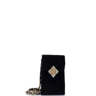 Chanel Diamond Lock CC Phone Holder with Chain Quilted Velvet with Crystals