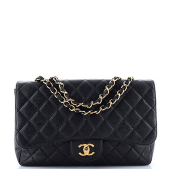 Chanel Classic Single Flap Bag Quilted Caviar Jumbo
